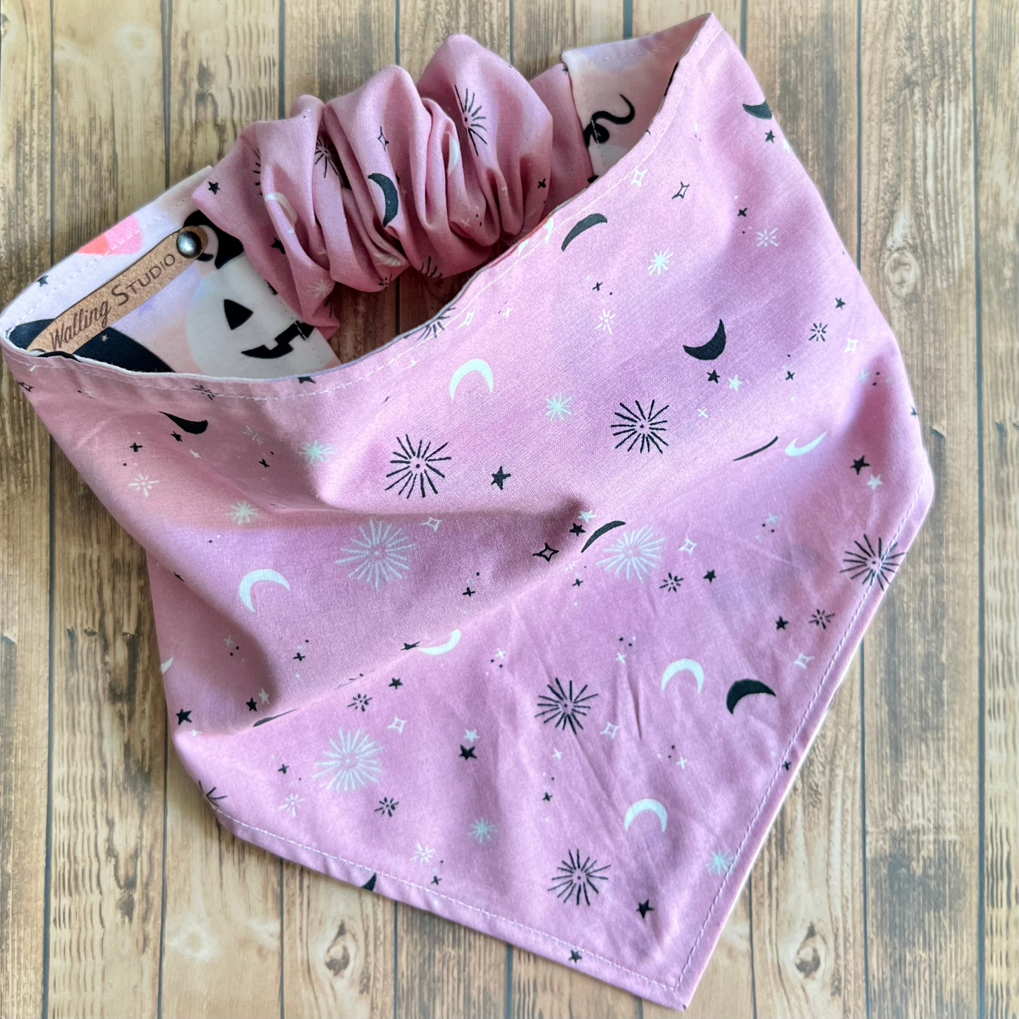 Spooky Cute Halloween Pet Bandana Pink | Dog Bandana | Reversible | Scrunchie Style | Spooky Season