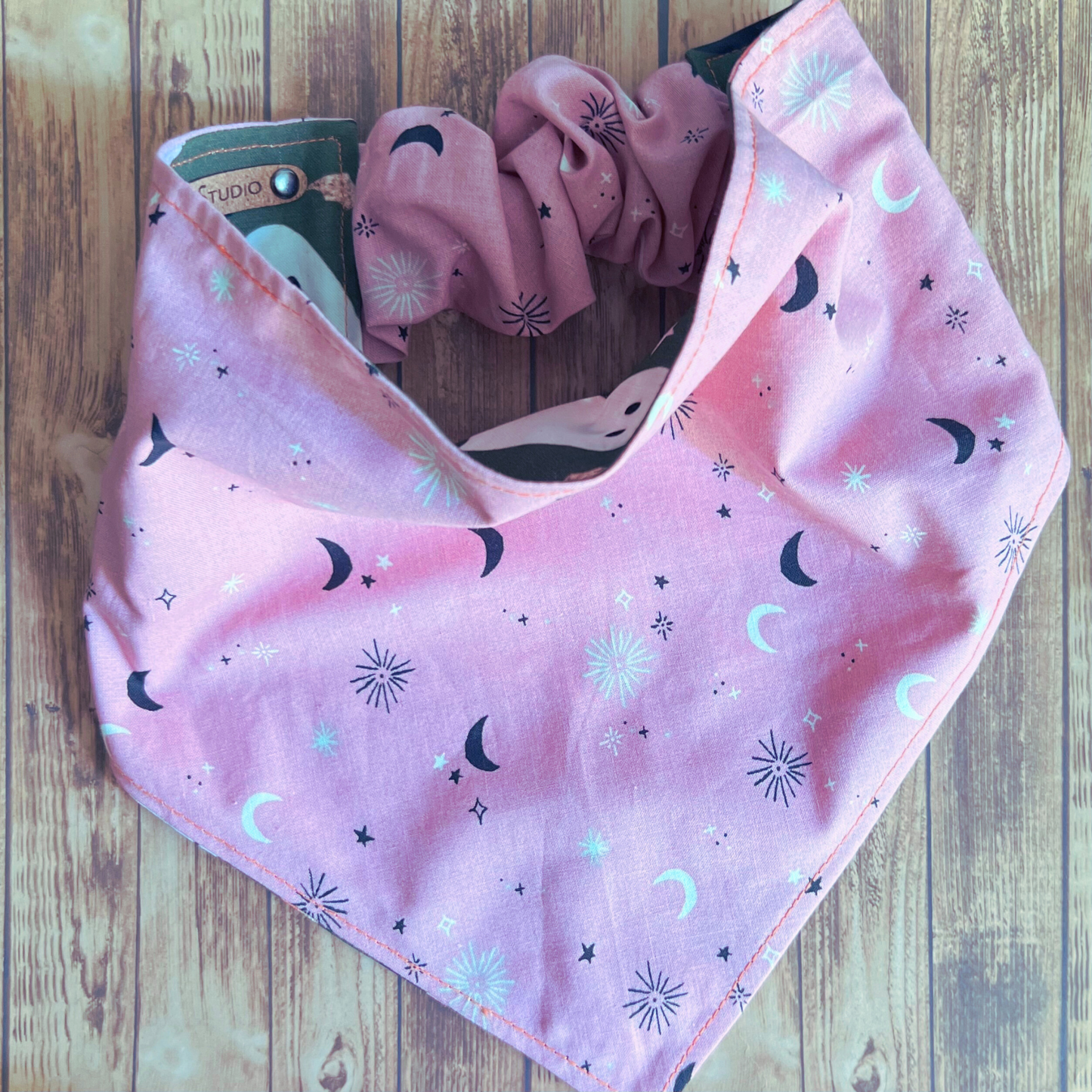 Spooky Cute Halloween Pet Bandana Hunter Green | Dog Bandana | Reversible | Scrunchie Style | Spooky Season