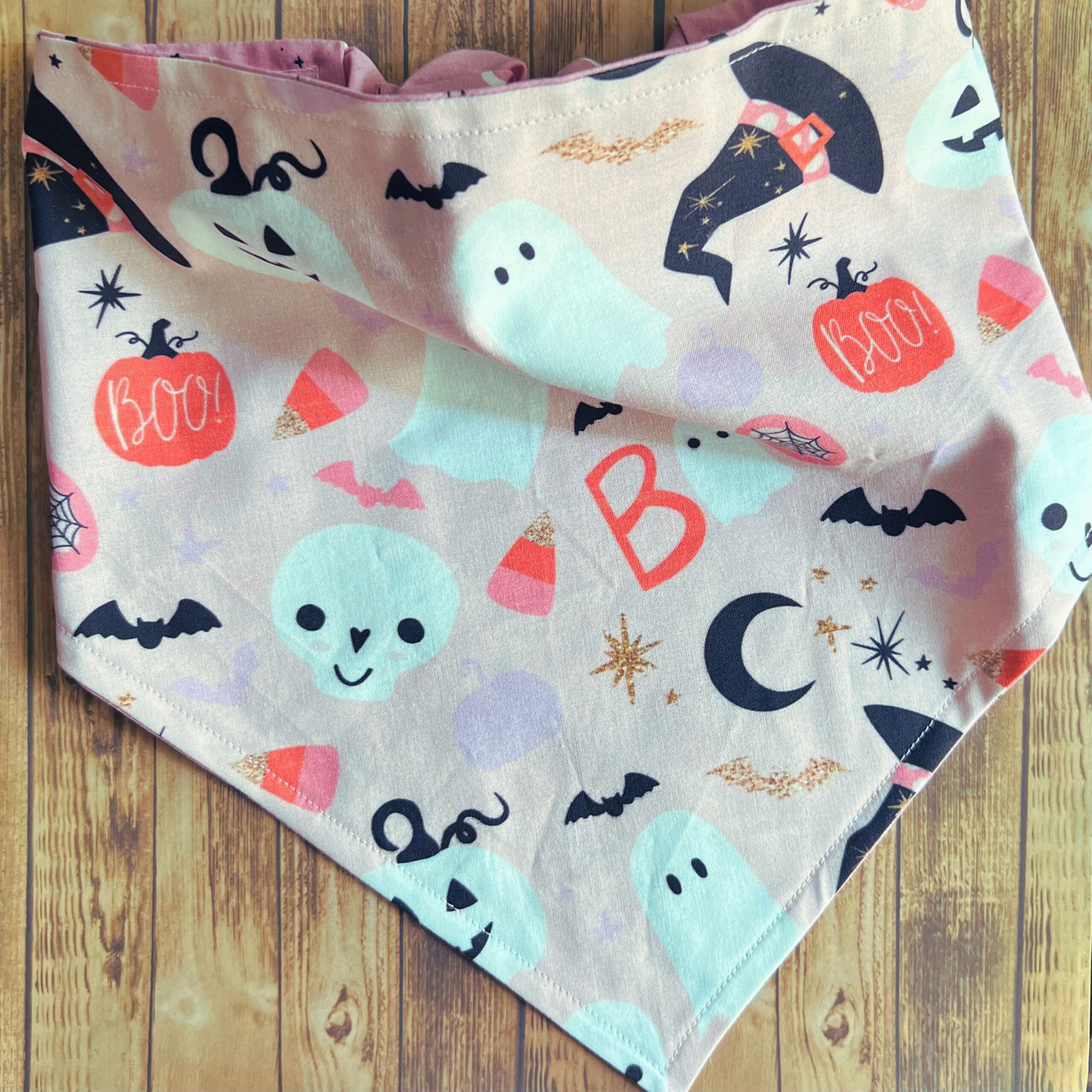 Spooky Cute Halloween Pet Bandana Pink | Dog Bandana | Reversible | Scrunchie Style | Spooky Season