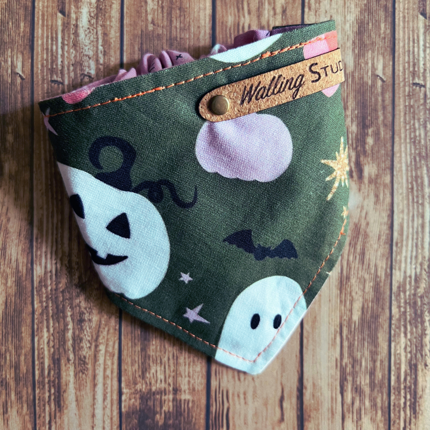 Spooky Cute Halloween Pet Bandana Hunter Green | Dog Bandana | Reversible | Scrunchie Style | Spooky Season