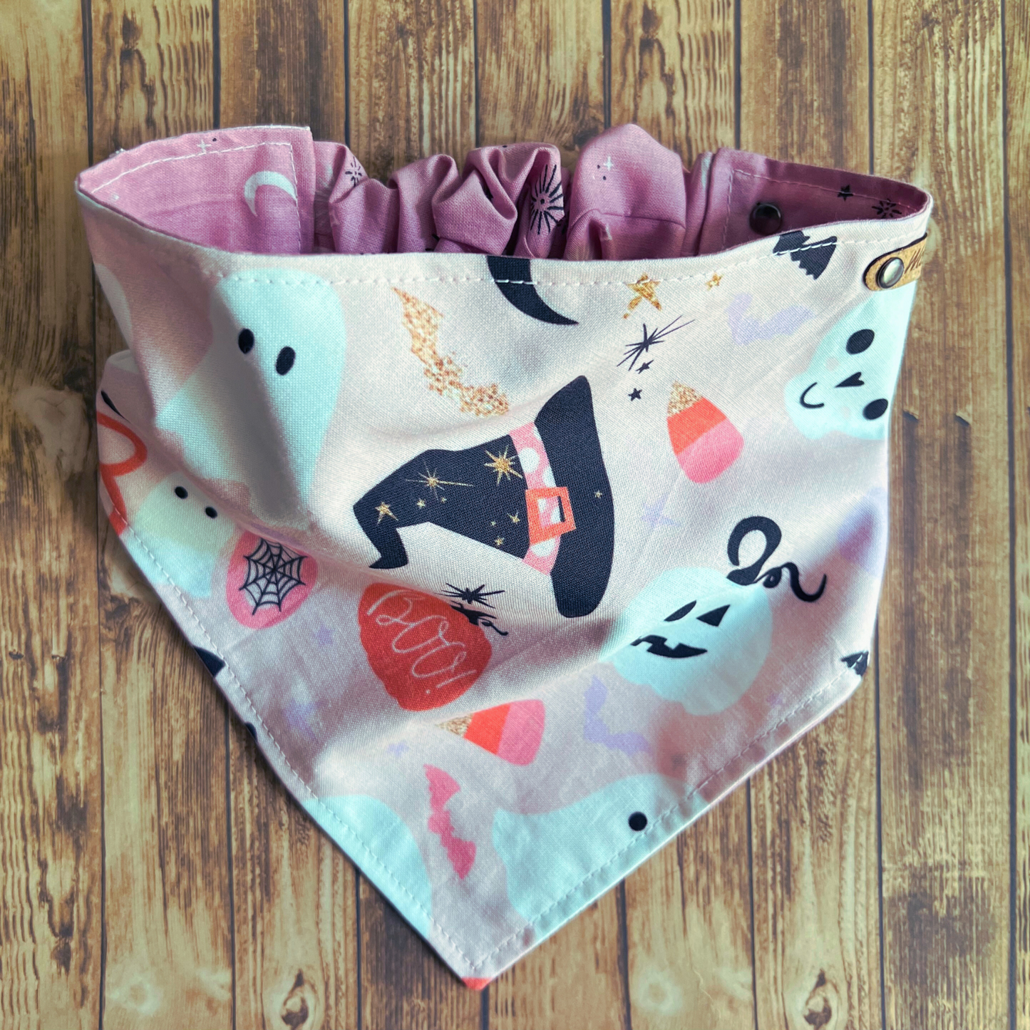 Spooky Cute Halloween Pet Bandana Pink | Dog Bandana | Reversible | Scrunchie Style | Spooky Season
