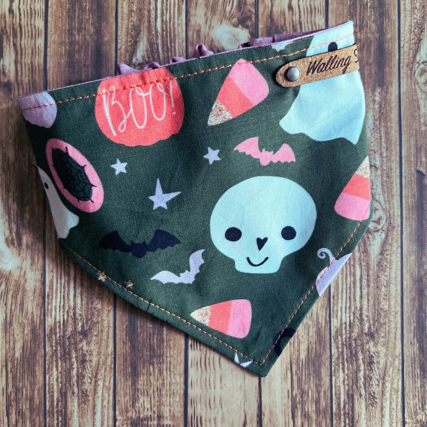 Spooky Cute Halloween Pet Bandana Hunter Green | Dog Bandana | Reversible | Scrunchie Style | Spooky Season