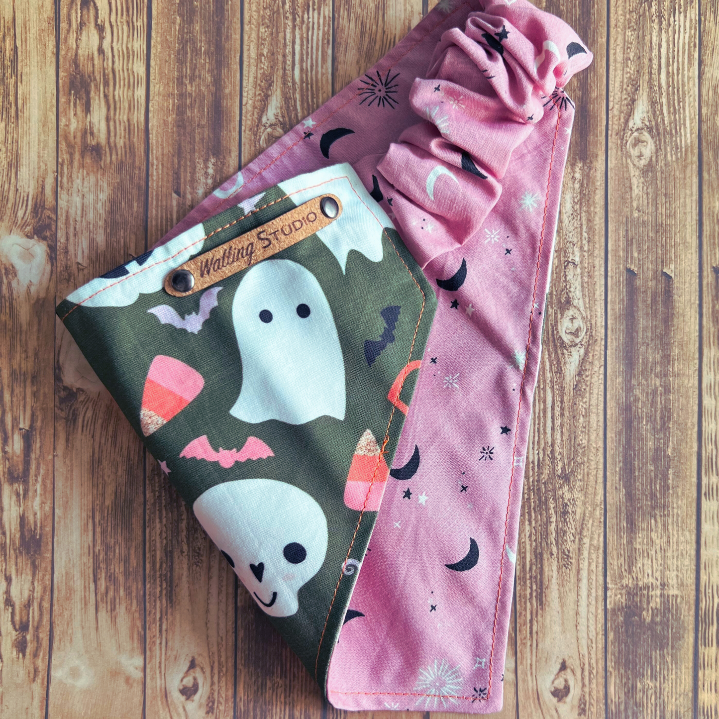 Spooky Cute Halloween Pet Bandana Hunter Green | Dog Bandana | Reversible | Scrunchie Style | Spooky Season
