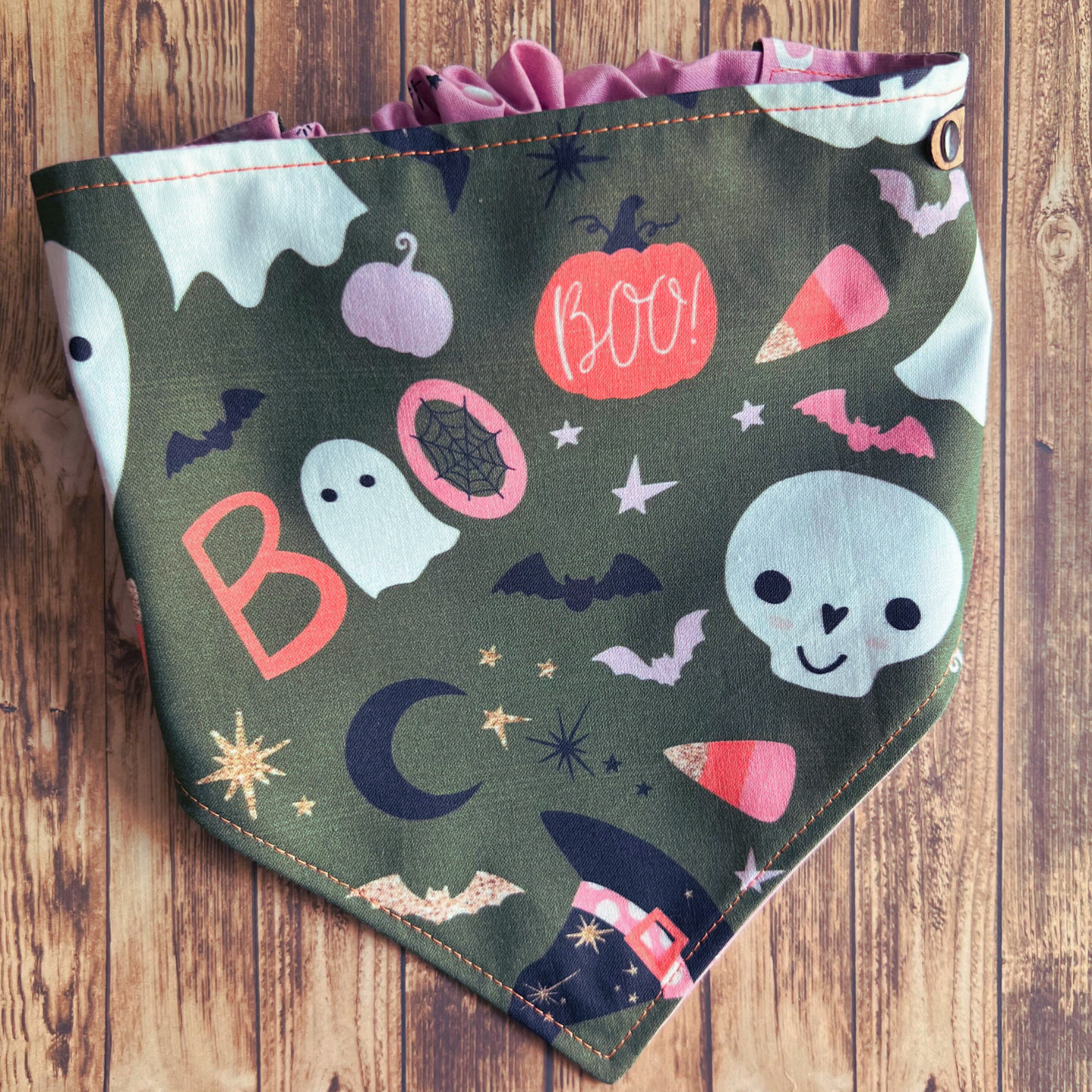 Spooky Cute Halloween Pet Bandana Hunter Green | Dog Bandana | Reversible | Scrunchie Style | Spooky Season