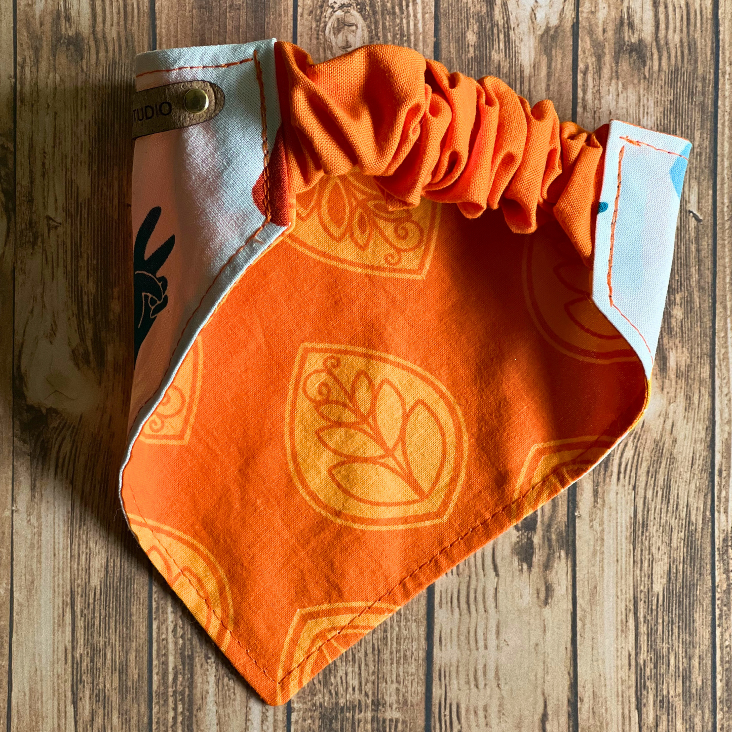 Peace Signs Groovy Orange Leaves Reversible Pet Bandana | Scrunchie Style