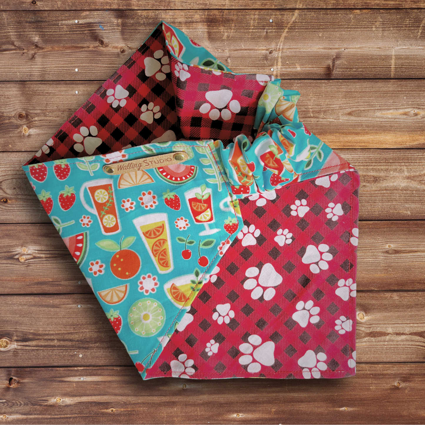 Picnic Reversible Pet Bandana | Scrunchie Style | Paw Prints