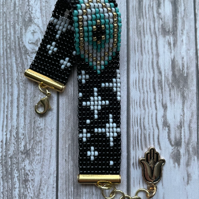 Handwoven Protection Eye Bead Bracelet with Hamsa Charm