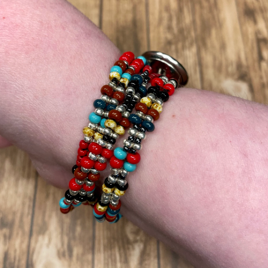 Handwoven Bead Bracelet with Firefighter Uniform Button Closure