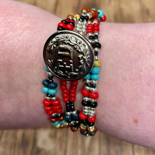 Handwoven Bead Bracelet with Firefighter Uniform Button Closure