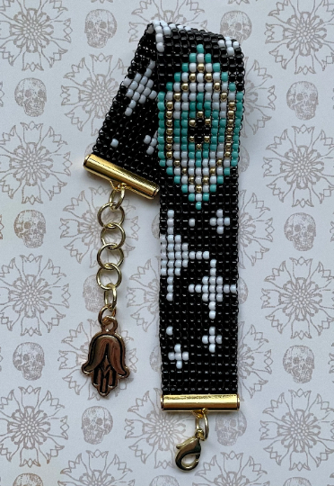 Handwoven Protection Eye Bead Bracelet with Hamsa Charm