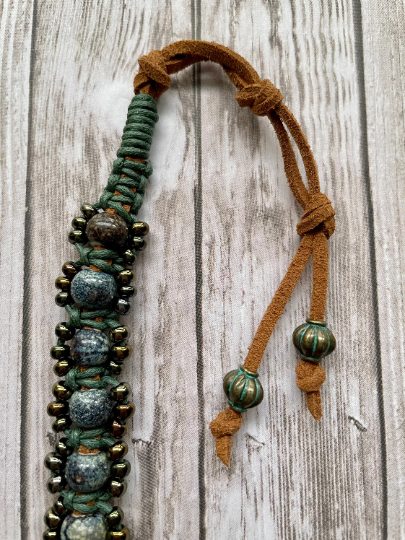 Handwoven Bead Bracelet with Mandala Button Closure