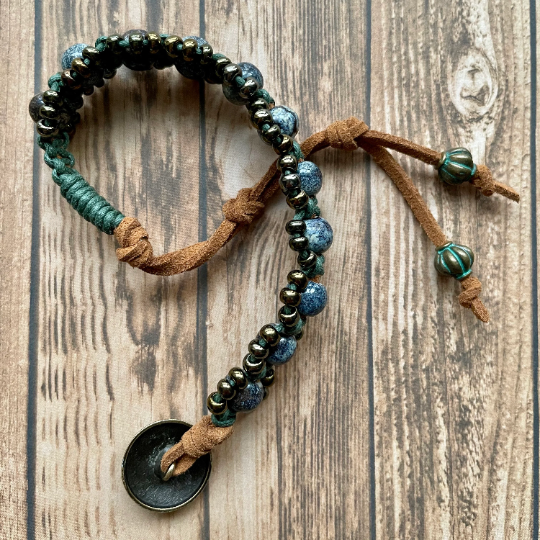 Handwoven Bead Bracelet with Mandala Button Closure