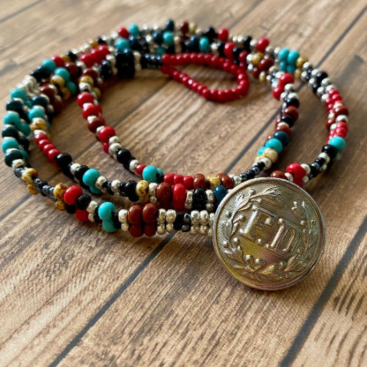 Handwoven Bead Bracelet with Firefighter Uniform Button Closure
