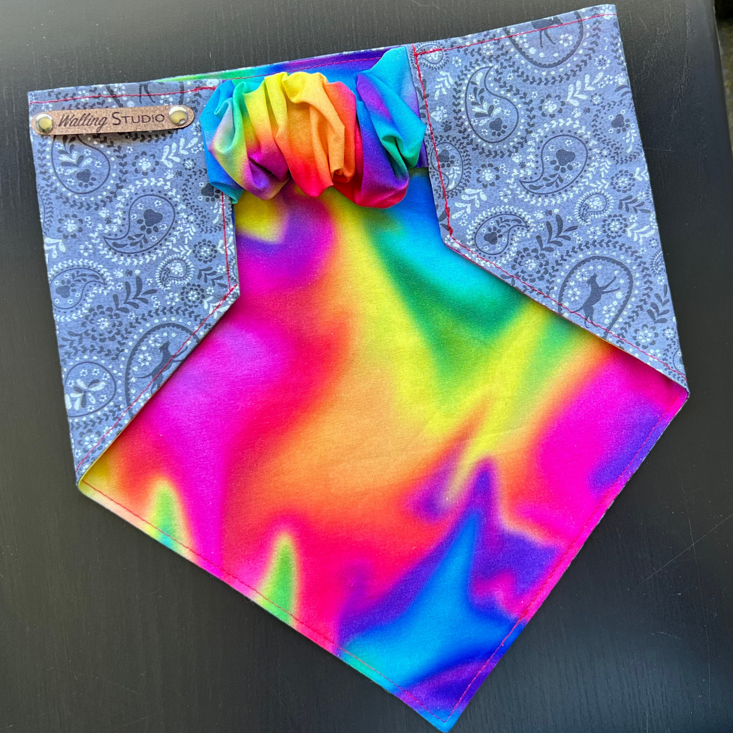 Dog Paisley Print Tie-Dye Reversible Pet Bandana | Scrunchie-style