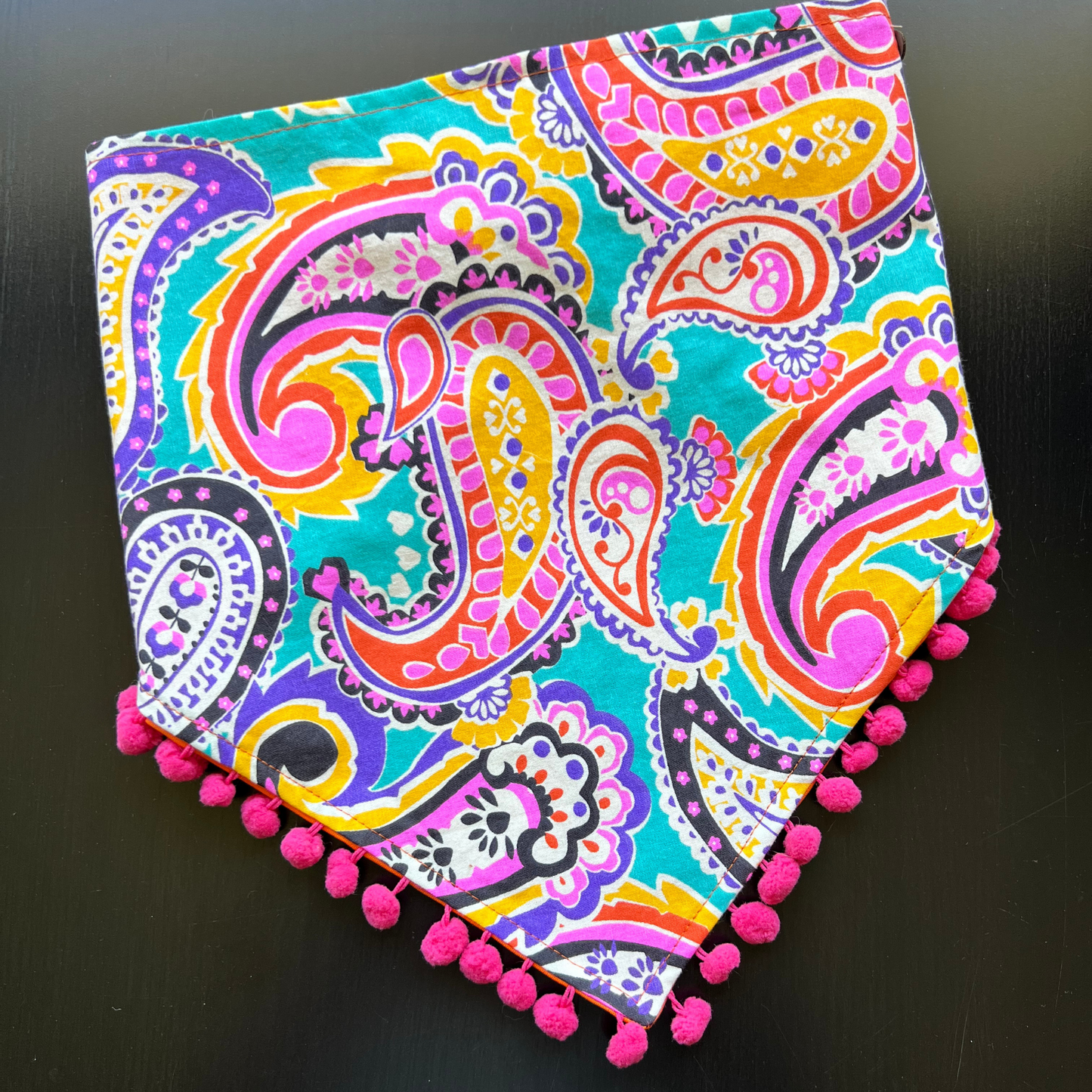 Bright Paisley Pom Pom Reversible Pet Bandana | Scrunchie Style