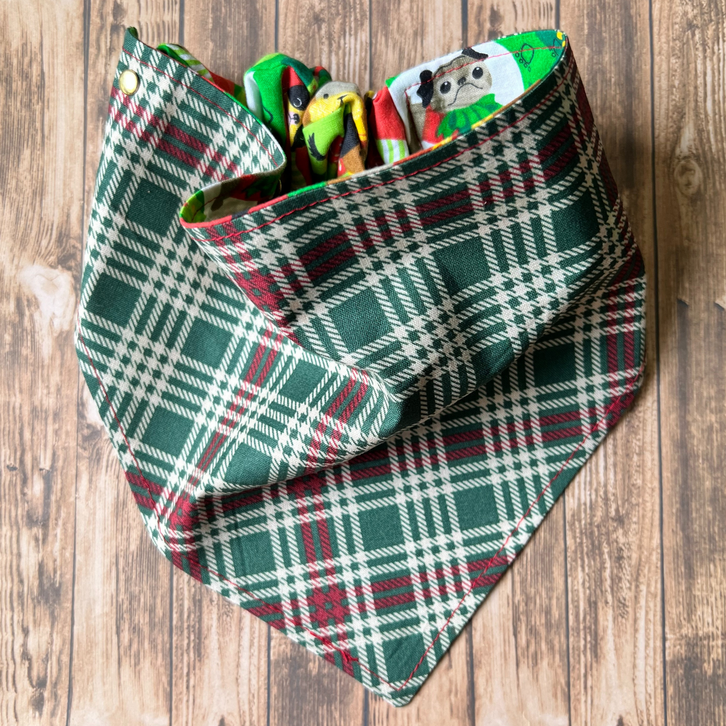 Christmas Pups Plaid Reversible Pet Bandana | Scrunchie Style