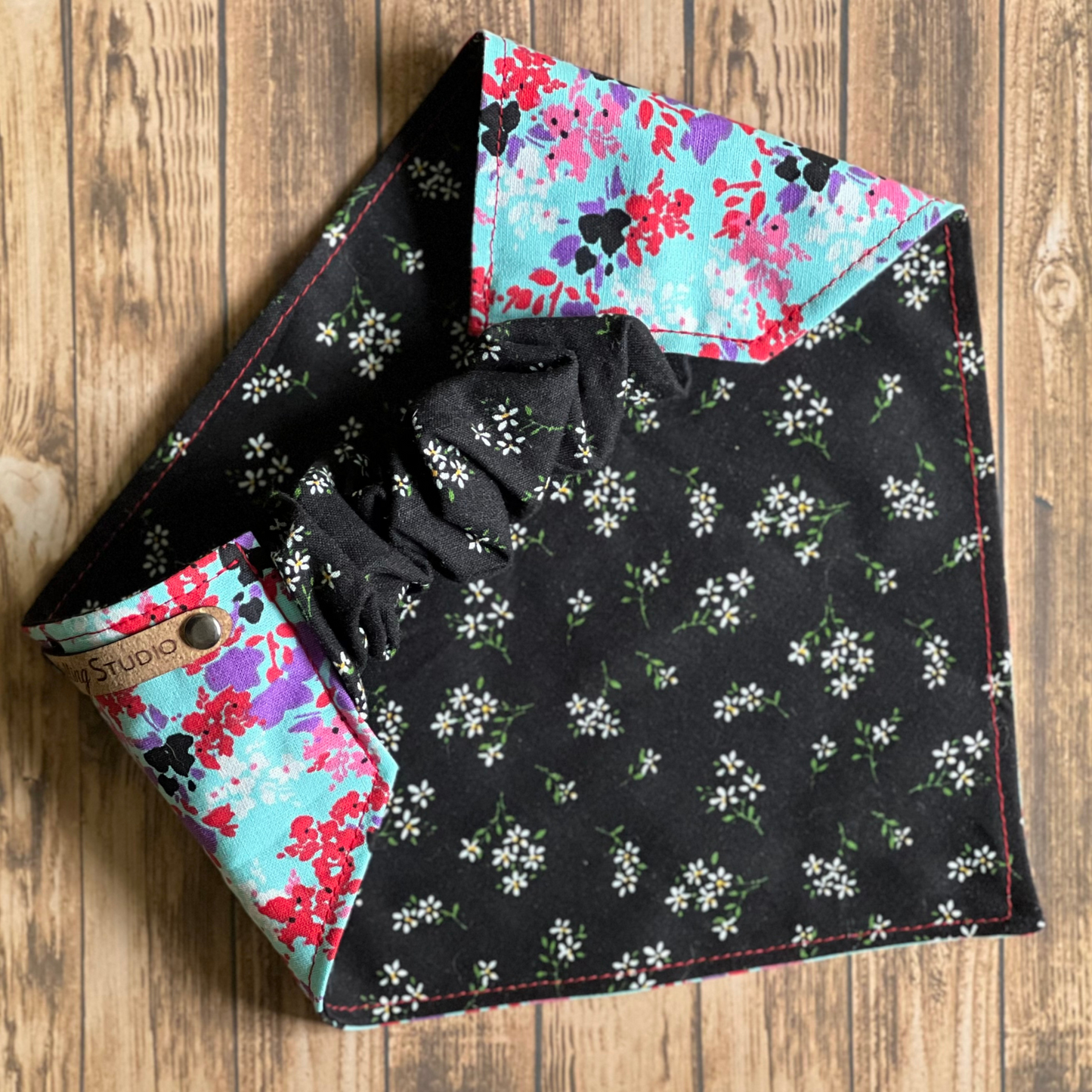 Blue and Black Floral Reversible Pet Bandana | Scrunchie Style