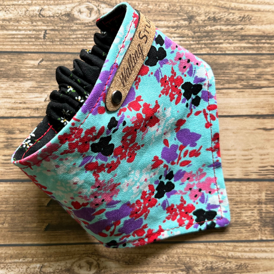 Blue and Black Floral Reversible Pet Bandana | Scrunchie Style