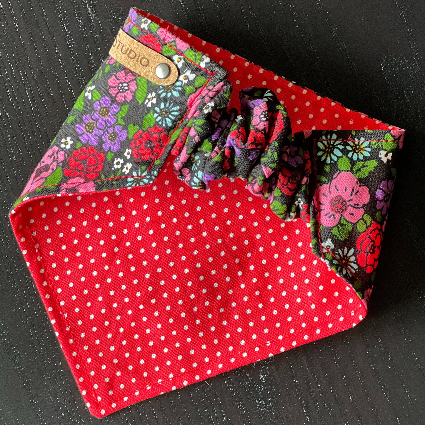 Midnight Garden Red Polka Dot Reversible Bandana | Scrunchie Style