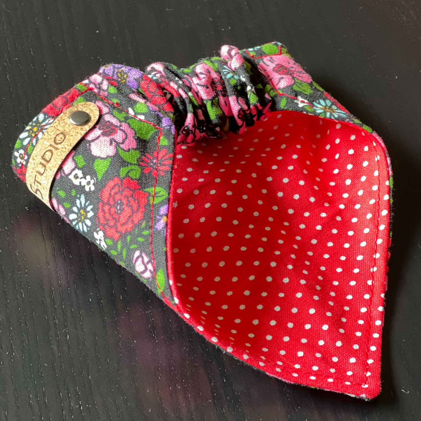 Midnight Garden Red Polka Dot Reversible Bandana | Scrunchie Style