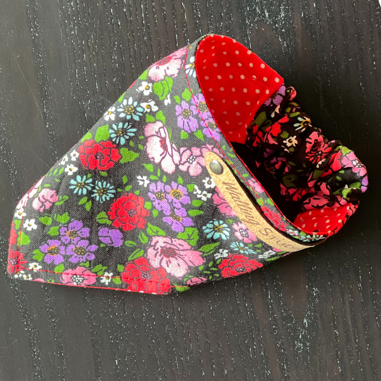 Midnight Garden Red Polka Dot Reversible Bandana | Scrunchie Style