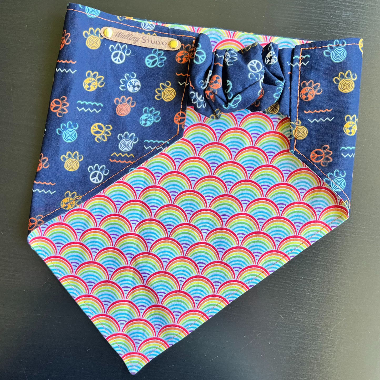 Navy Peace Paws Reversible Pet Bandana  | Scrunchie Style