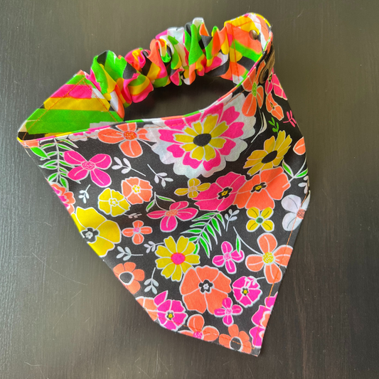 Neon Night Garden Reversible Pet Bandana  | Scrunchie Style