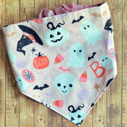 Spooky Cute Halloween Pet Bandana Pink | Dog Bandana | Reversible | Scrunchie Style | Spooky Season