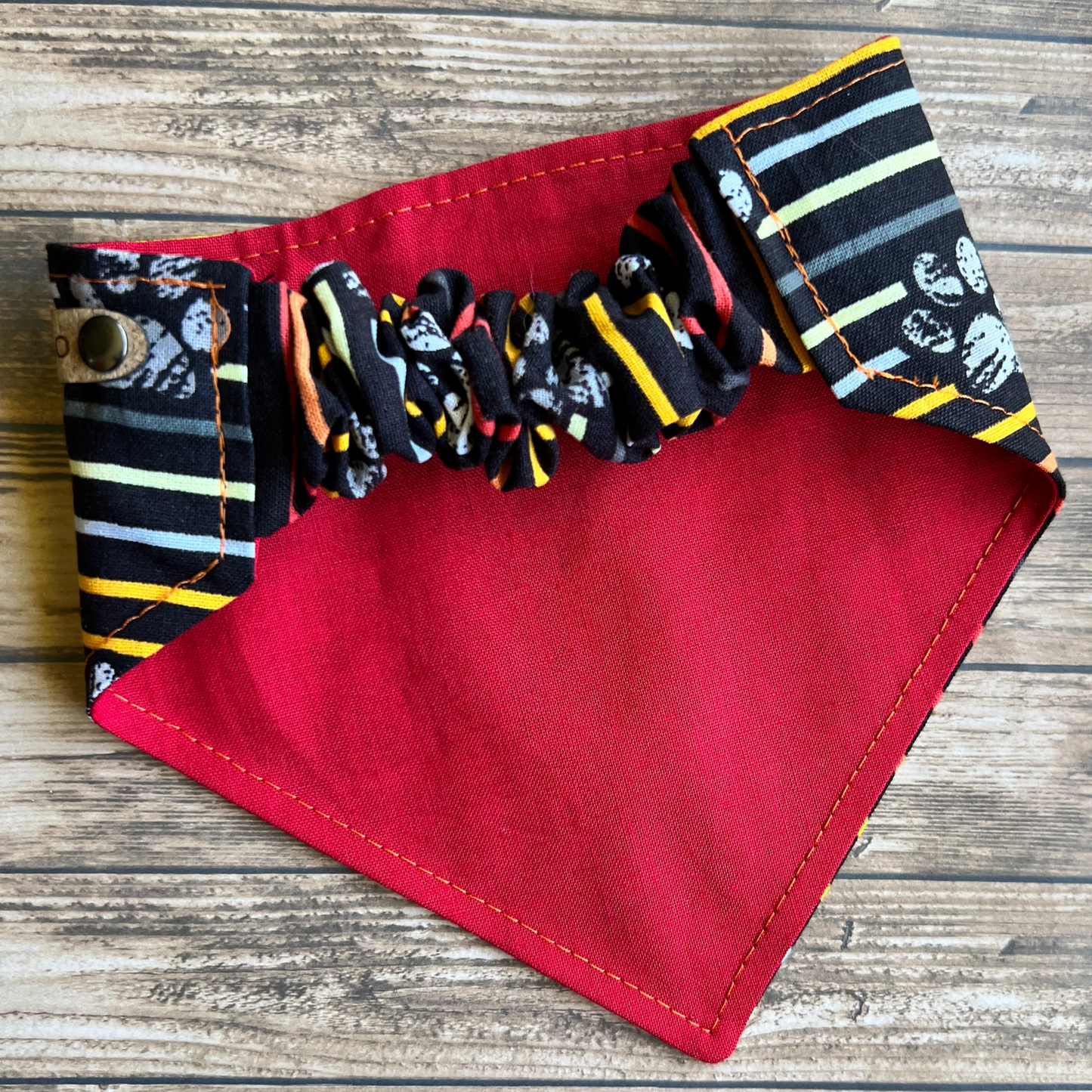 Paw Print Retro Stripes Reversible Bandana | Scrunchie Style