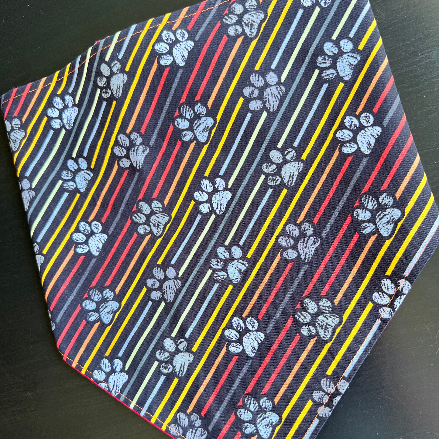 Paw Print Retro Stripes Reversible Bandana | Scrunchie Style