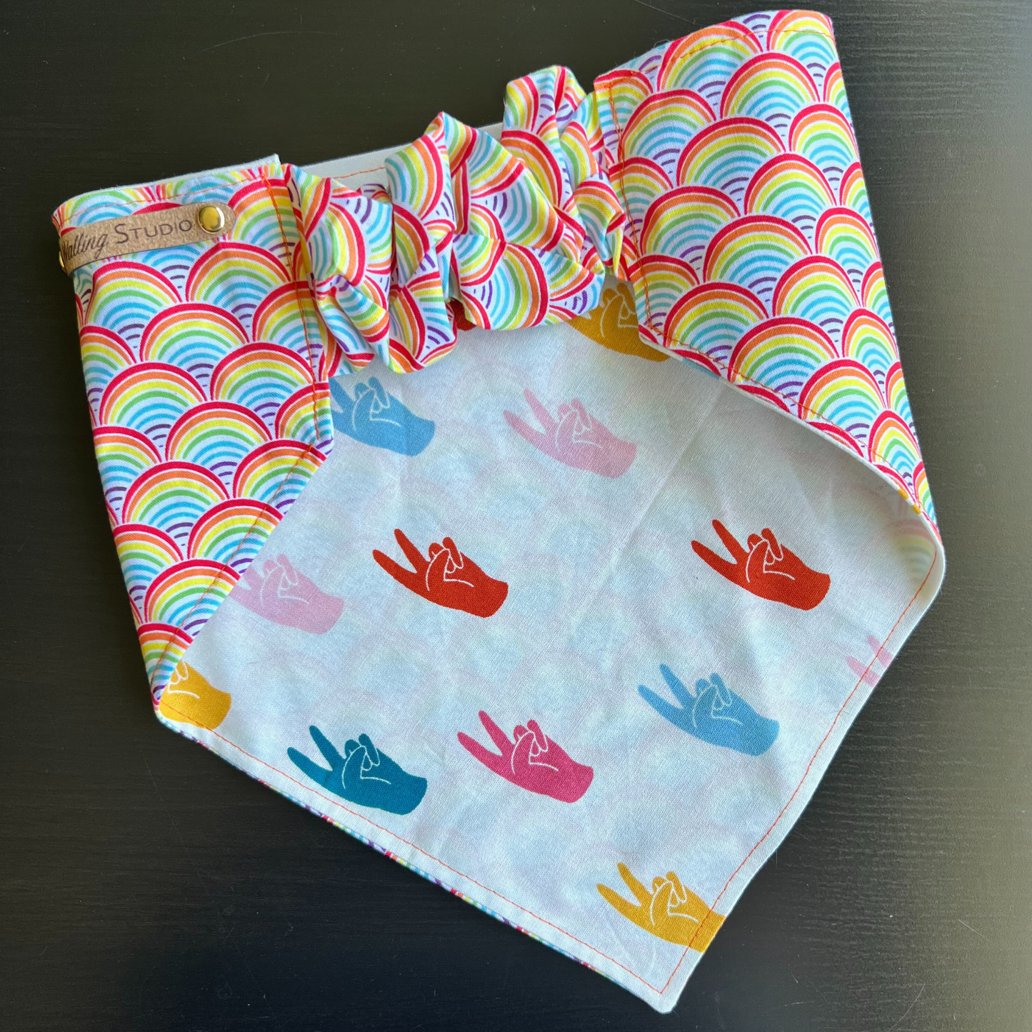 Peace and Rainbows Reversible Pet Bandana | Dog Bandana | Summer Pride | Peace Sign | Scrunchie style