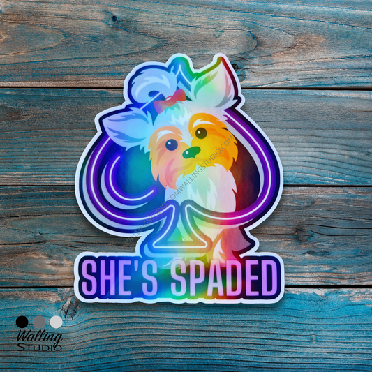 She's Spaded Dog Spay and Neuter Awareness Holographic Sticker