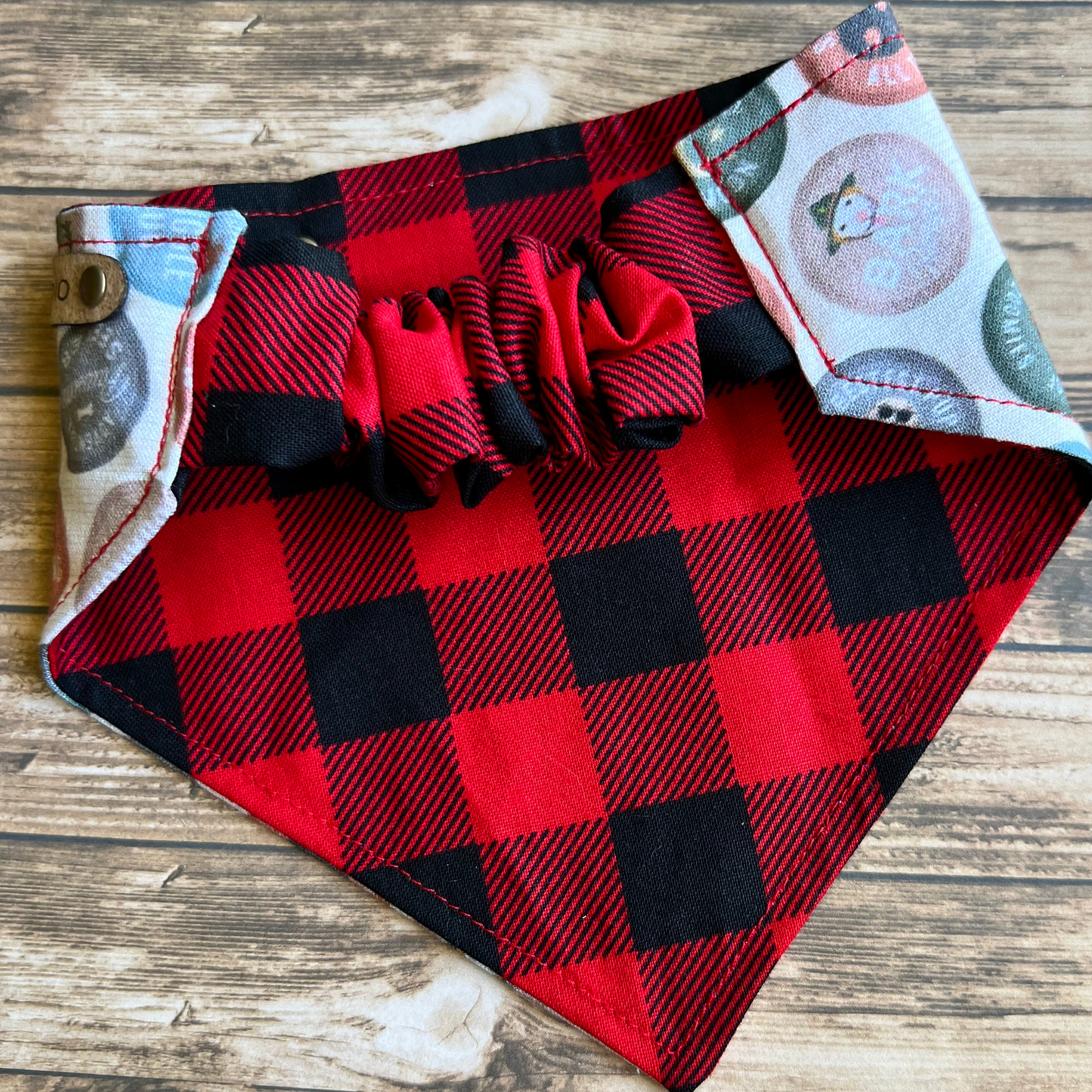 Summer Camp Red or Black Buffalo Check Reversible Pet Bandana | Scrunchie-Style