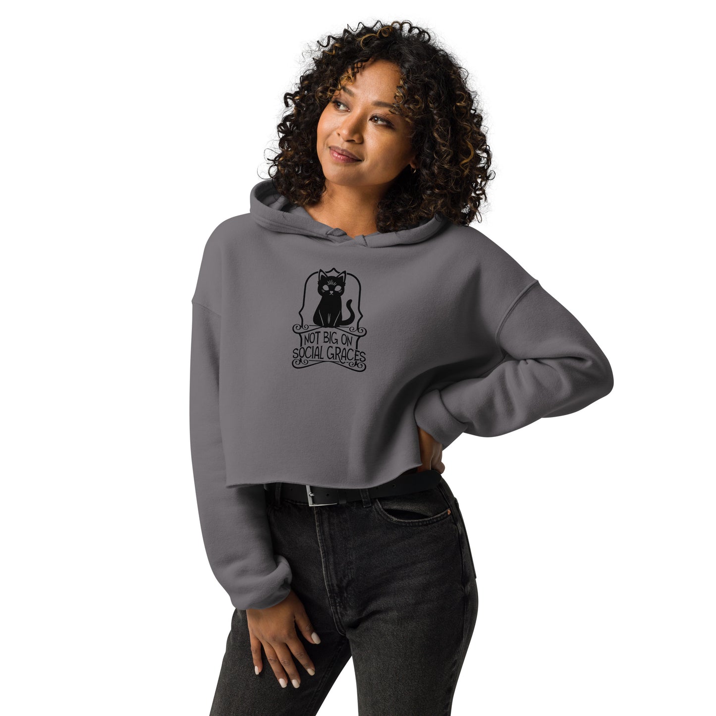 Social Graces Crop Hoodie (Black Cat)