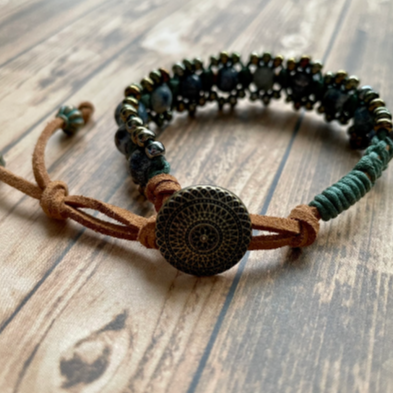 Handwoven Bead Bracelet with Mandala Button Closure